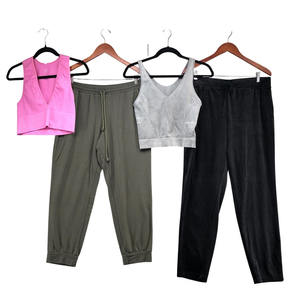 Mixed Brands Activewear Bundle Womens L Large Pink Green Grey Black 4pc Set